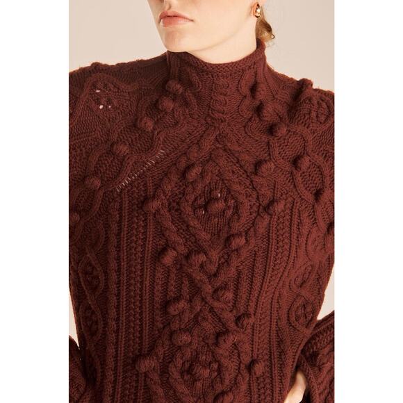 Rebecca Taylor Sweater Small Bauble Turtleneck Cable Knit Merino Wool Blend - Picture 4 of 13